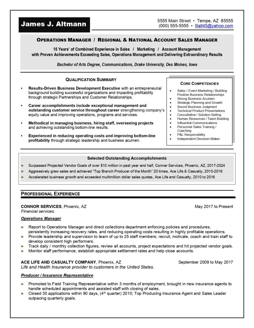 Management Resume Samples - Arizona Resume